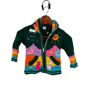 Isabella Mia Embroidered Lana Dralon Wool Blend Kids Sweater 4 Full Zip Hood